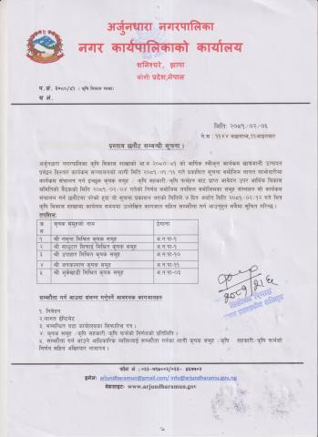 प्रस्ताव छनौट सम्बन्धि सूचना। 